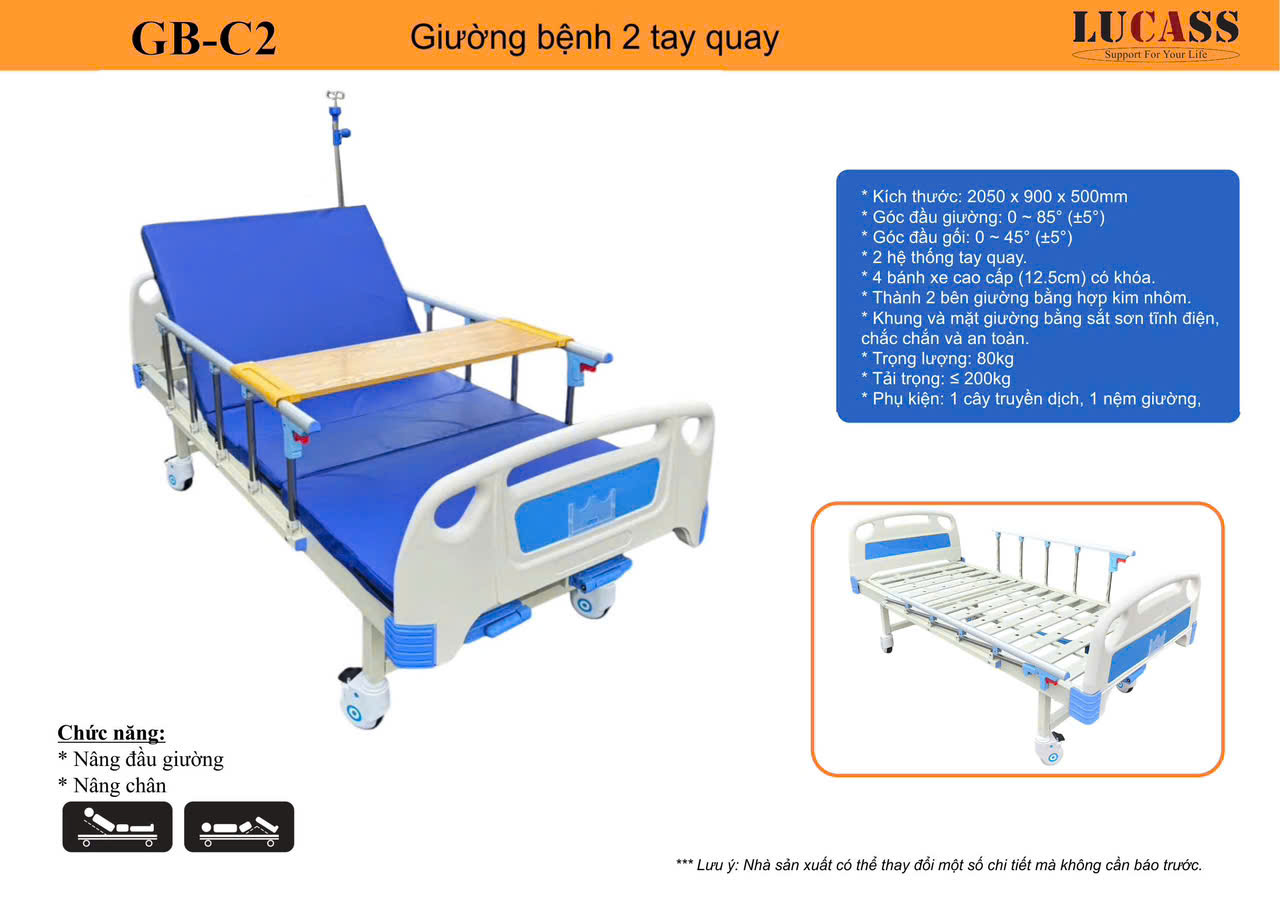 Giường y tế 2 tay quay Lucass GB-9E(GB-C2)