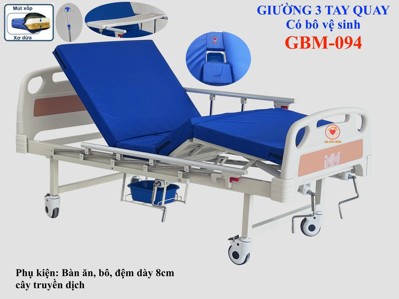 Giường y tế 3 tay quay có bô GBM-094
